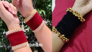 Velvet bangle set ideas for kurta suits/new pattern bangle set design ideas
