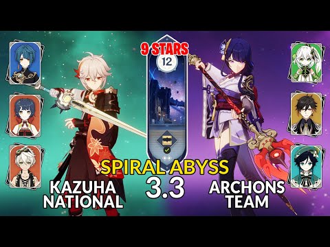 NEW 3.4 Spiral Abyss!│Kazuha National & Archon Team | Floor 12 - 9 Stars | Genshin Impact F2P