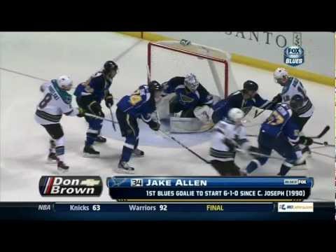 Jake Allen saves Mar 12 2013 San Jose Sharks vs St. Louis Blues NHL Hockey goalie goaltender