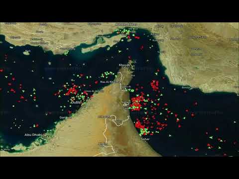 Live ship tracking map showing the Strait of Hormuz.