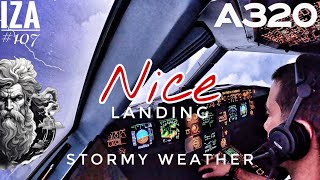 A321 NCE 🇫🇷 Nice | LANDING 04L Stormy Sky | 4K Cockpit View | ATC & Crew Communications