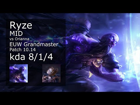 Ryze vs Orianna Mid - EUW Grandmaster 8/1/4 Patch 10.14 Gameplay