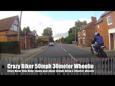 Crazy Motorcycle Rider does 50mph wheelie for 30 meters