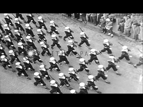 French General Charles de Gaulle and Henri Honore Giraud review parade in Algeria...HD Stock Footage
