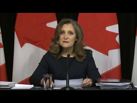 Finance Minister Chrystia Freeland speaks with reporters about her latest budget – April 16, 2024