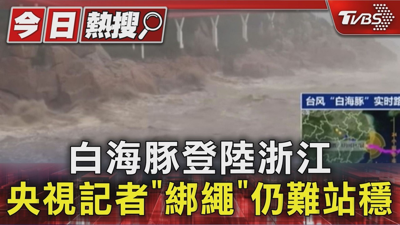 白海豚登陸浙江 央視記者「綁繩」仍難站穩｜TVBS新聞 @TVBSNEWS01