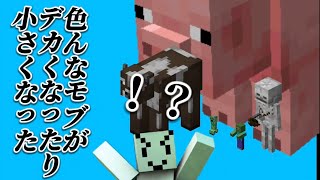 【マインクラフト】色んなモブがデカくなったり小さくなったりする世界で遊んでみた！