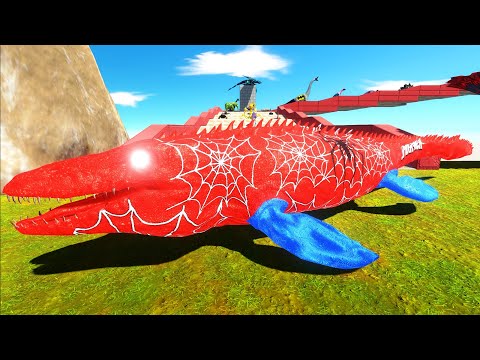 DEATH RUN ISLAND vs SPIDERMAN MOSASAURUS FPS PERSPECTIVE - Animal Revolt Battle Simulator
