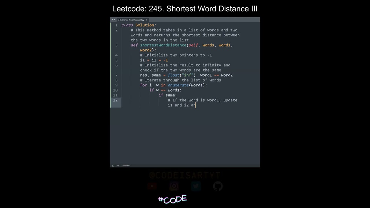 Leetcode 245. Shortest Word Distance III in Python | Python Leetcode | Python Coding Tutorial | ASMR