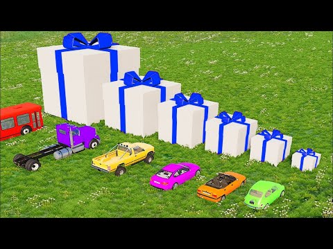 Cars Receiving Giant Birthday Presents - BeamNG.drive