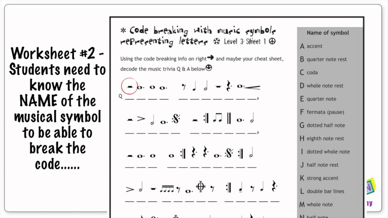 Code Breaking Music Worksheets