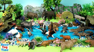 Safari River Scenery Sets - Jungle Animal Figurines - Learn Animal Names