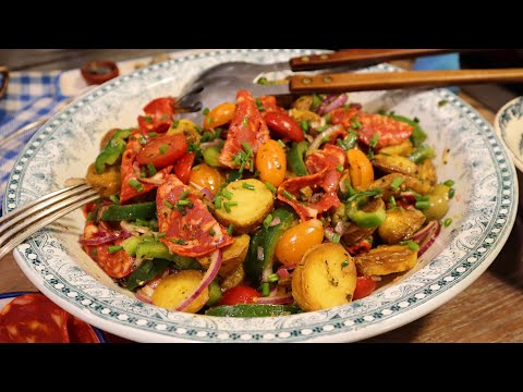 Andalusian potato, tomato, olive and chorizo salad