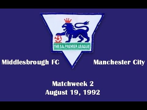 FA Premier League. Season 1992-93. Matchweek 2. Middlesbrough - Manchester City - 2:0. Highlights.