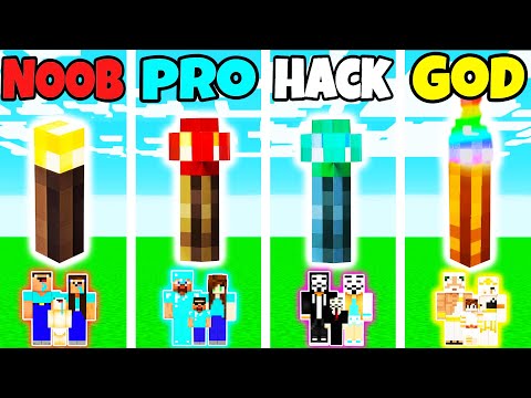 Minecraft: FAMILY TORCH HOUSE BUILD CHALLENGE - NOOB vs PRO vs HACKER vs GOD in Minecraft