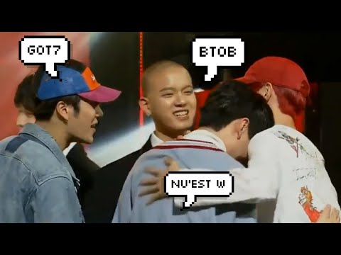 BTOB & GOT7 congratulating NU'EST W - BTOB GOT7 NU'EST W interaction -