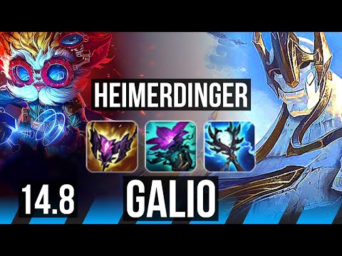 HEIMERDINGER vs GALIO (MID) | Rank 1 Heimer, 55k DMG | NA Challenger | 14.8