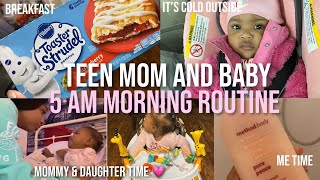 teen mom and baby 5 AM school morning routine
