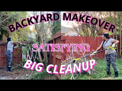DIY PATIO & BACKYARD MAKEOVER | FALL LEAF CLEAN UP! | YARD WORK | TREE TRIMMING & PAINTING | GARDEN