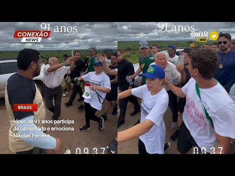 Vídeo: Idoso de 91 anos participa da caminhada e emociona Nikolas Ferreira.