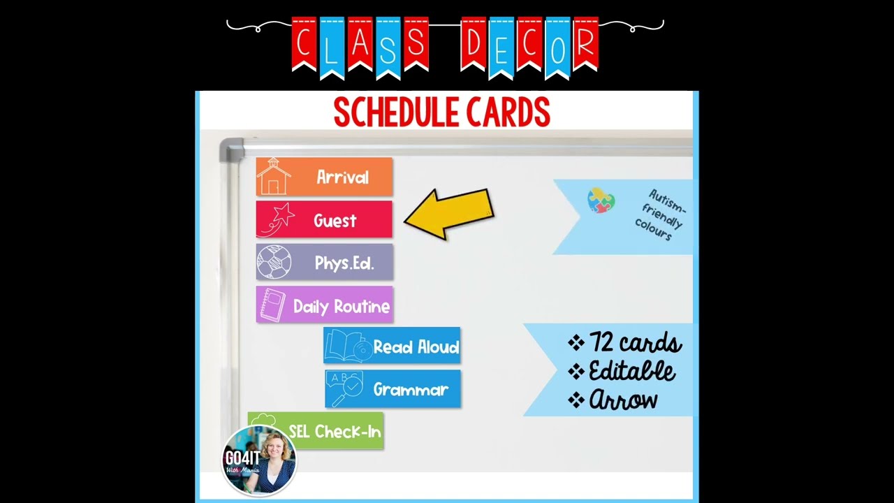 Classroom Daily Visual Schedule Cards Printable & Editable PDF