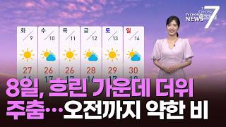 [날씨] 8일, 흐린 가운데 더위 주춤…오전까지 약한 비 [뉴스7]