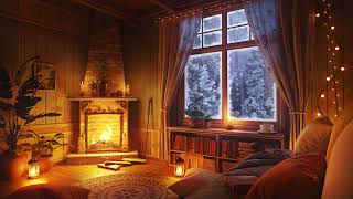 Wind and Crackling Fireplace in a Cozy Winter Hut for Sleep, Relax, Study