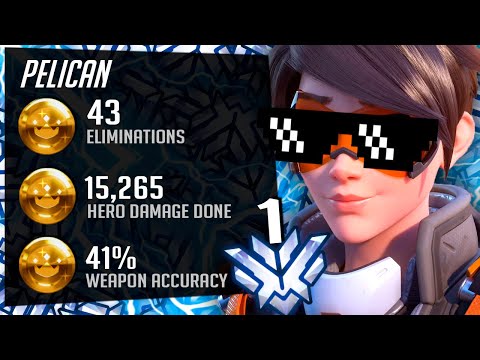 Pelican Rank 1 KR Tracer + Piggy Rank 1 Zarya! 43 elims! [ Overwatch Season 34 Top 500 ]