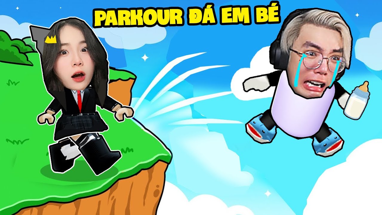 SAMMY PARKOUR KICKS THE BABY UP CLOSE UP SUPER COOL IN ROBLOX