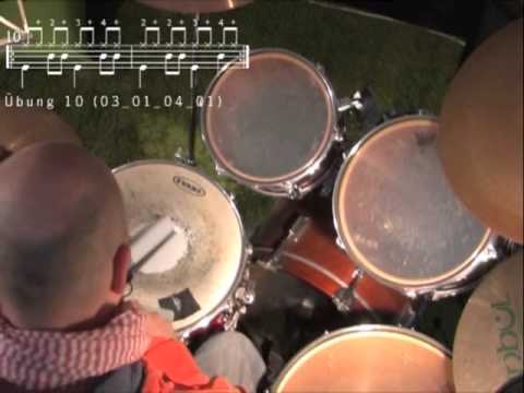 03_01_04_01 Übung 10 - bpm 140 Snaredrum Doppelschläge Downbeat 1 und 2-taktig (II)