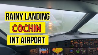 Captain\'s view of Rainy Landing at Cochin International Airport
