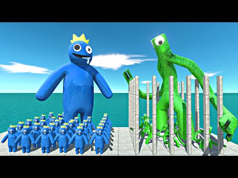 Rainbow Friends Blue Rescues Rainbow Friends Green and Fight - Animal Revolt Battle Simulator