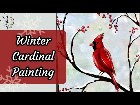 Step by Step Beginner WINTER CARDINAL Painting | Acrylic Painting Tutorial