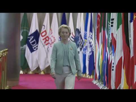 European Union Commission President Ursula von der Leyen arrives at Bharat Mandapam for G20 Summit