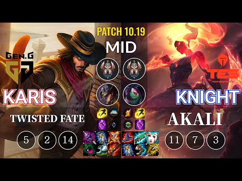GEN Karis Twisted Fate vs TES knight Akali Mid - KR Patch 10.19