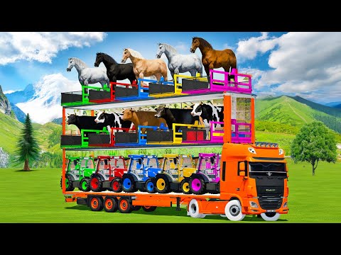 TRANSPORTING BIG CARGO OF ANIMALS, HORSES, COWS & RIGITRAC TRACTORS WITH DAF TRUCK - FS22