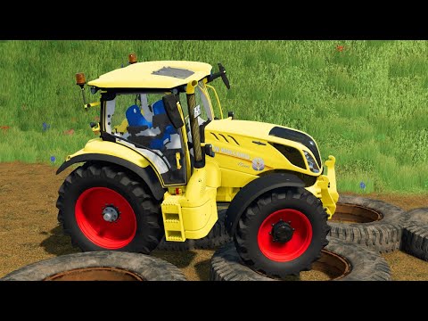 COLORED NEW HOLLAND vs JOHN DEERE vs CLAAS TRACTORS DEATH RUN - Farming Simulator 22