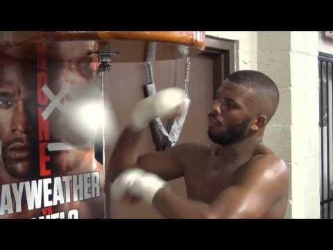 Badou Jack on the speed bag at the Mayweather Boxing Club