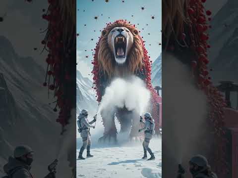 Giant Virus-Infected Lion in Snowy Mountains | Sci-Fi Fantasy Art