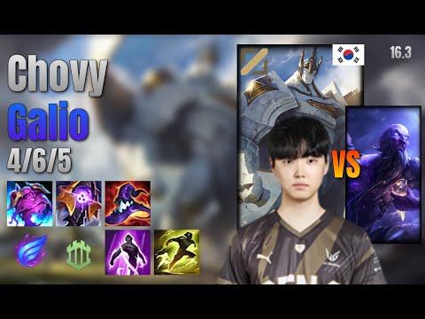 Chovy Mid Galio vs Ryze lol KR solo rank Full Game 16.3 | 쵸비 갈리오 vs 라이즈