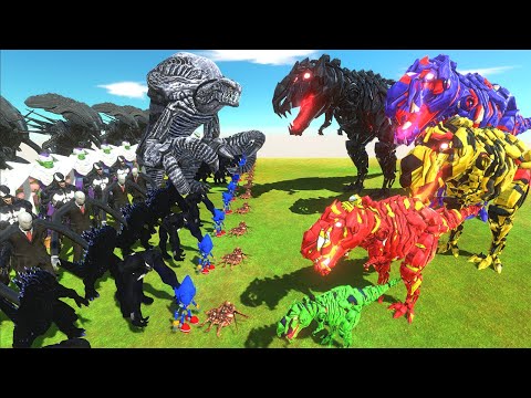 ALIEN WAR - TEK-REX EVOLUTION vs ALIEN TEAM - Animal Revolt Battle Simulator