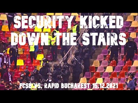 FCSB vs. Rapid Bucharest 15.12.2021 hooligan Huligan este împins pe scări incidents