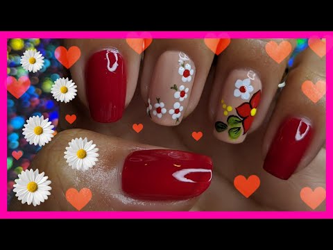 DECORACIÓN DE UÑAS FLOR ROJA Y FLORES BLANCAS | FLOWERS NAILART ♥ NailArt By Andy