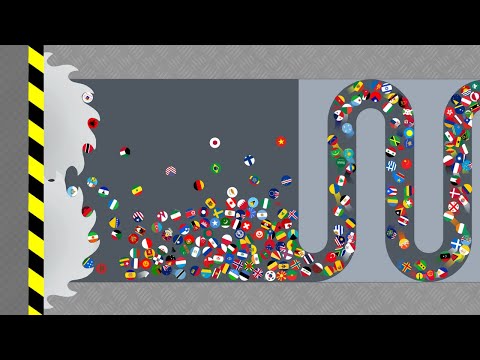 Escape From The Crusher #2 - Marble Race Countries in Algodoo