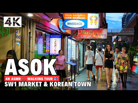 [4K] SW1 Market and Korean Town in Asok, Bangkok 🇹🇭 ASMR 🎧 Walking Tour