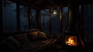 Gentle Forest Rain and a Crackling Fireplace | Peaceful Night Ambience for Better Sleep