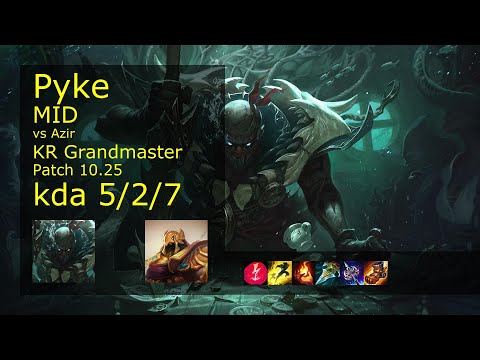 Pyke vs Azir Mid - KR Grandmaster 5/2/7 Patch 10.25 Gameplay // [롤] 파이크 vs 아지르 미드