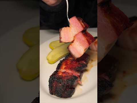 The THICK, SMOKED BACON from Amber Steakhouse in Greenpoint, Brooklyn NYC! 🥓🥩🔥 #DEVOURPOWER