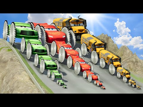 Big & Small with Saw wheels: Chick Hicks vs Miss Fritter vs Lightning Mcqueen vs DOWN OF DEATH