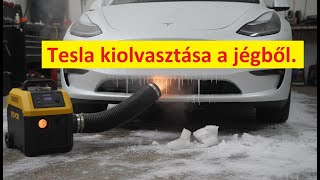 Tesla ⚡első hőcserélő, légbeömlő ❄ kiolvasztása🔥 Vevor dízel fűtővel. :-)